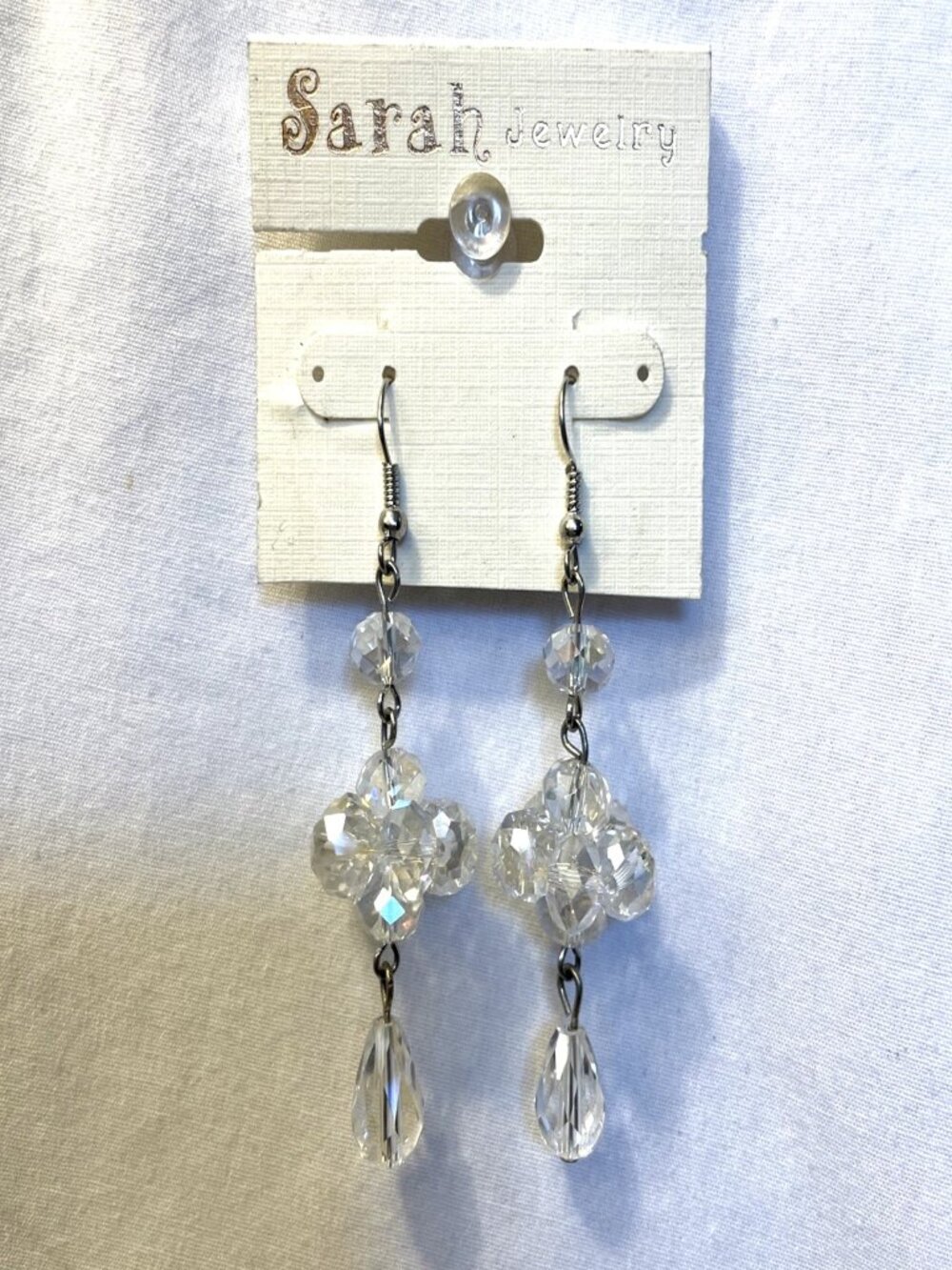 Sarah Jewelry Clear Beaded Dangle Earrings Floral Bead Cluster Teardrop Bottom